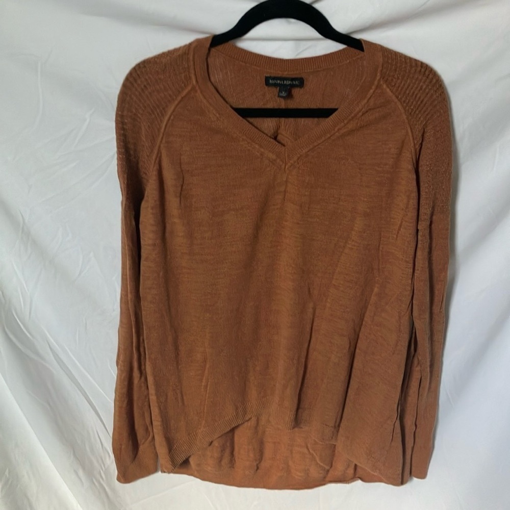 Banana Republic: Rust colored, oversized, sheer shoulders, lightweight sweater-S